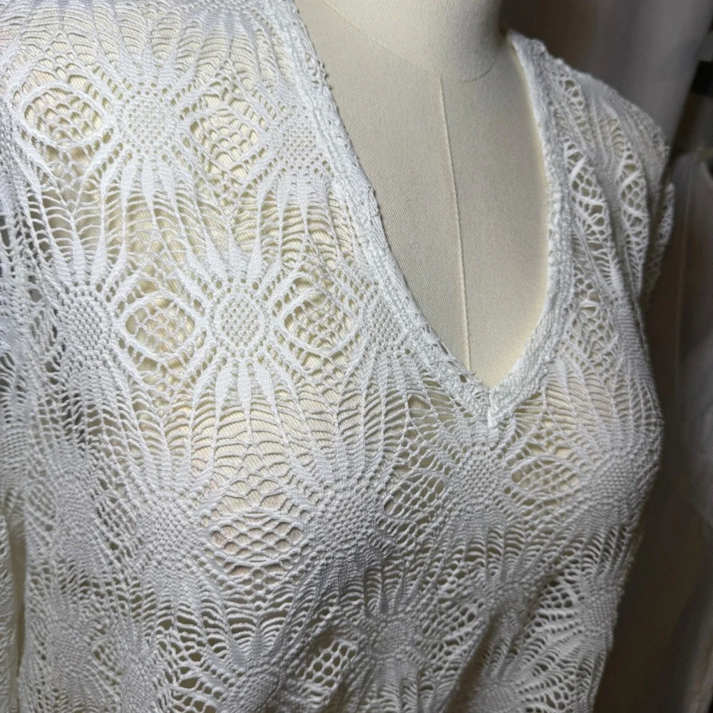Always For Me‎ White Crochet Lace Swim Cover Up Tunic V-Neck 1X